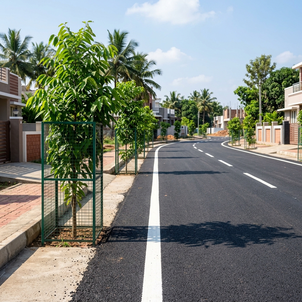 Bitumen roads and plantation